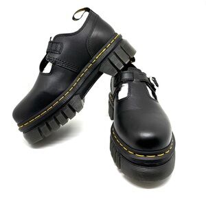 Dr. Martens Audrick T-Bar Platform Mary Jane Loafer Smooth Black Leather Size 9